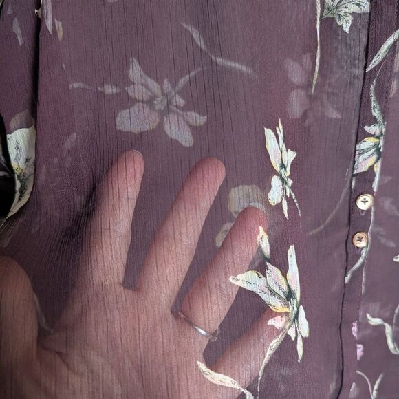 Lauren Conrad Sheer Purple & Cream Floral Ruffle Bell Sleeve Blouse Top Womens l - Picture 5 of 5